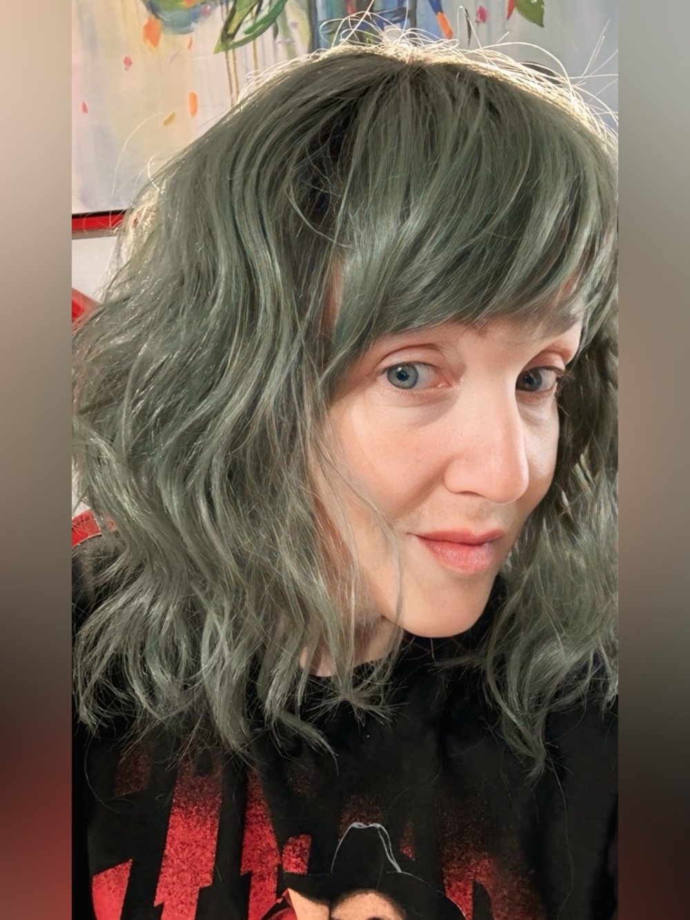 Mint green and dark ombré medium curly wavy wig